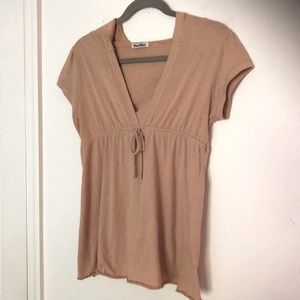 Vintage Tan Short Sleeve Shirt with Hoodie